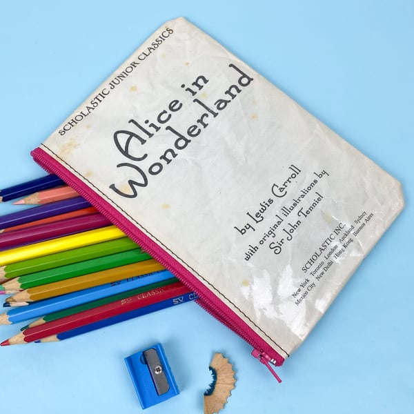 Image of Alice in Wonderland Book Page Pencil Case, “Off with her head!”