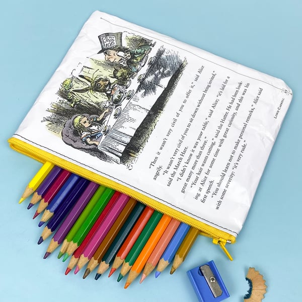 Image of Alice in Wonderland, A Mad Tea Party Book Page Pencil Case