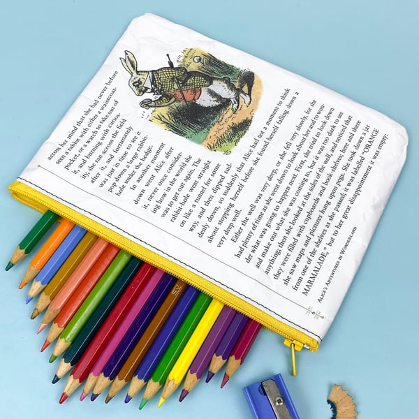 Image of White Rabbit, Alice in Wonderland Book Page Pencil Case