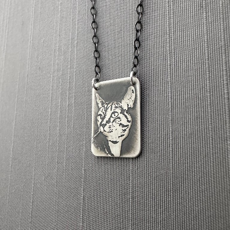 Sterling Silver Rectangle Cat Necklace Image 2