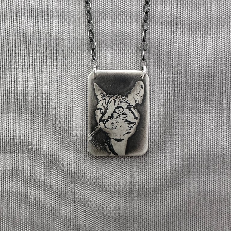 Sterling Silver Rectangle Cat Necklace