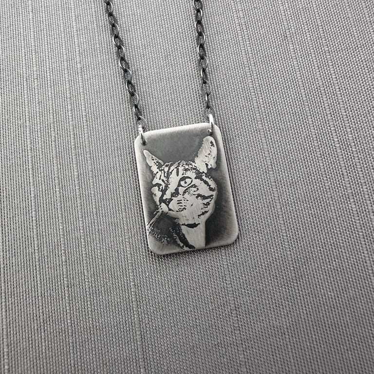 Sterling Silver Rectangle Cat Necklace Image 4