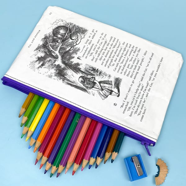 Image of Cheshire Cat, Alice in Wonderland Book Page Pencil Case 