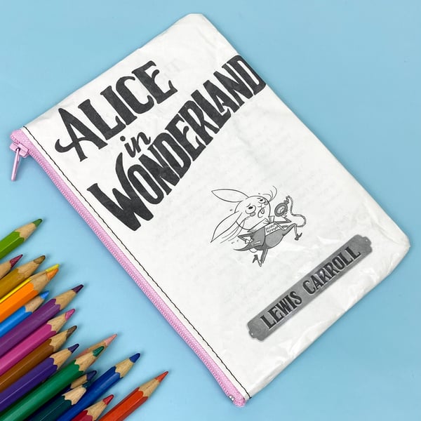 Image of Alice in Wonderland Book Page Pencil Case, pink 