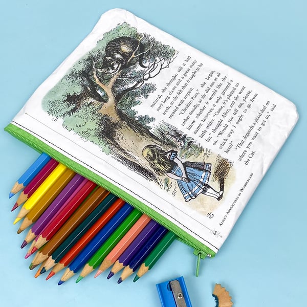 Image of Cheshire Cat Alice in Wonderland Book Page Pencil Case, colour 