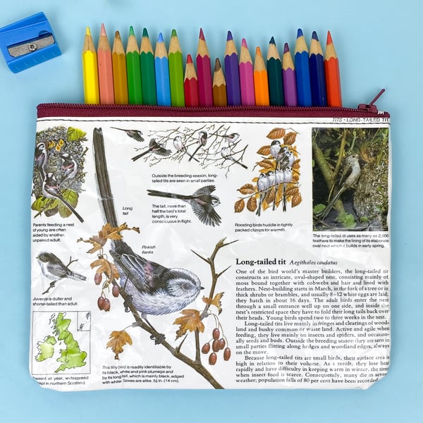 Image of Long-Tailed Tit/ Redwing Bird Book Page Pencil Case
