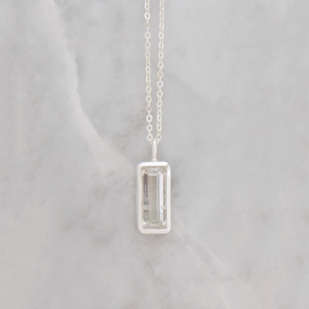 Image of White Topaz rectangular cut silver necklace