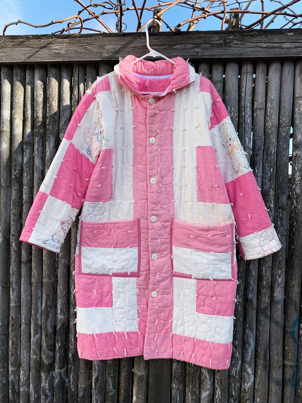 Image of Quilt Collared Coat — Pink & White Embroidered