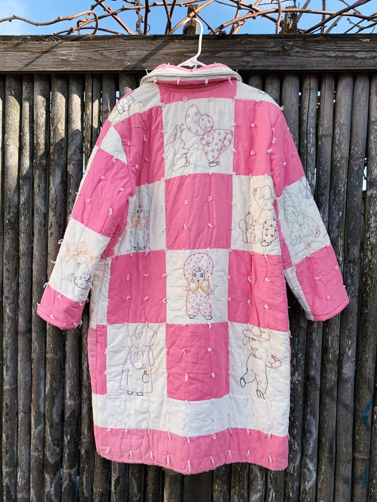 Image of Quilt Collared Coat — Pink & White Embroidered