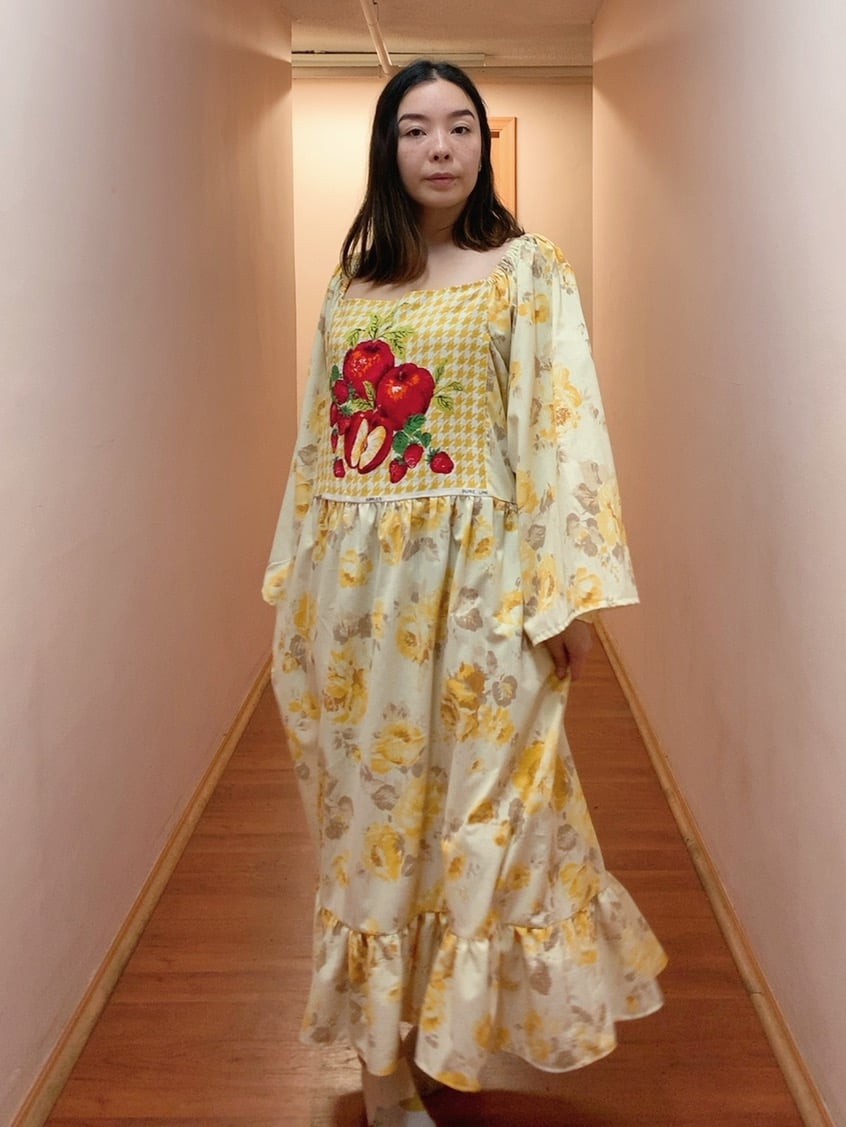 Image of Tiered Gathered Tea Towel Dress — Apples