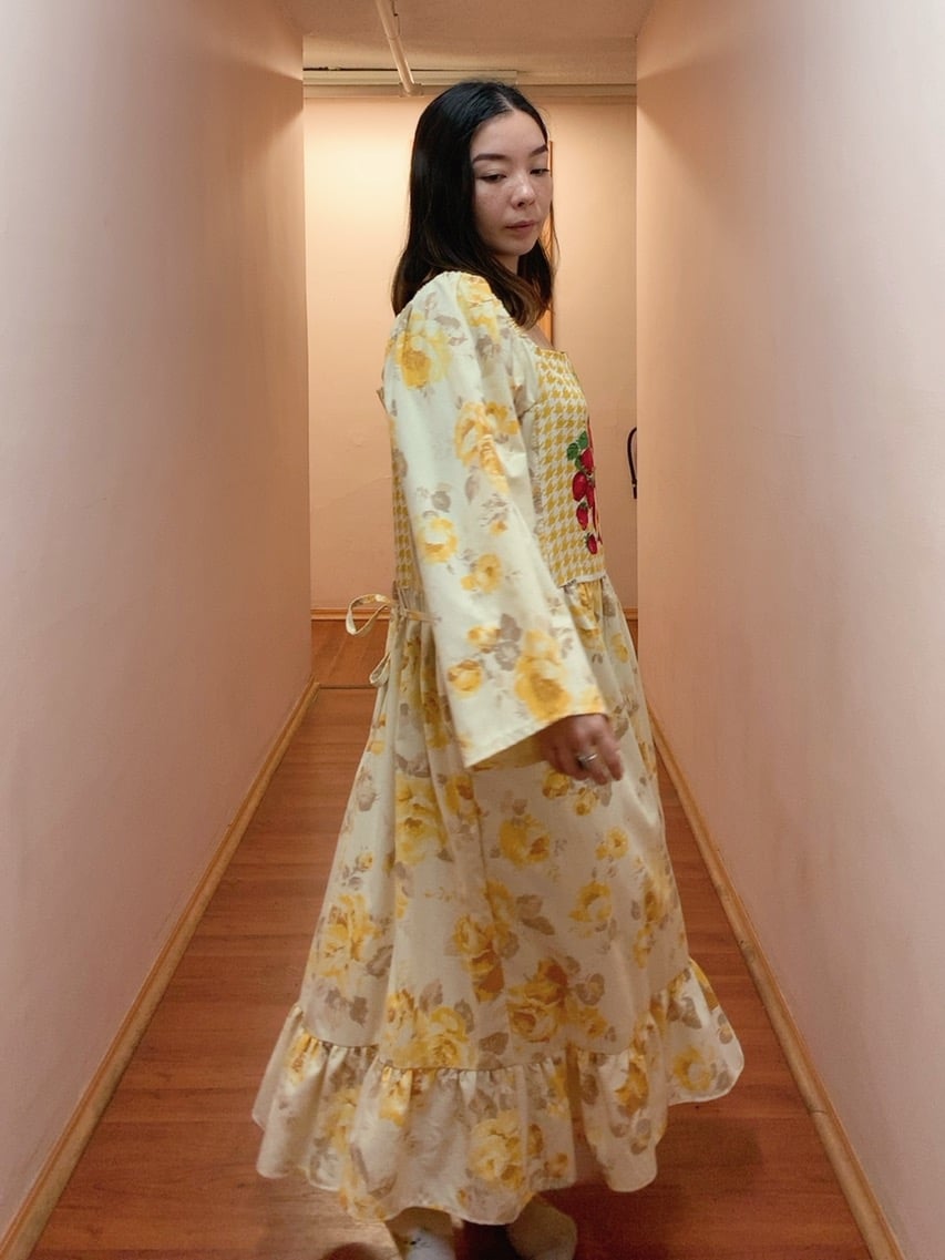 Image of Tiered Gathered Tea Towel Dress — Apples