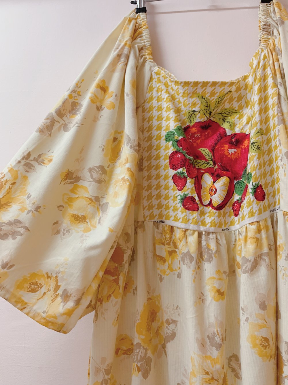 Image of Tiered Gathered Tea Towel Dress — Apples