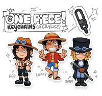 one piece acrylic keychains - ace, sabo, and luffy!