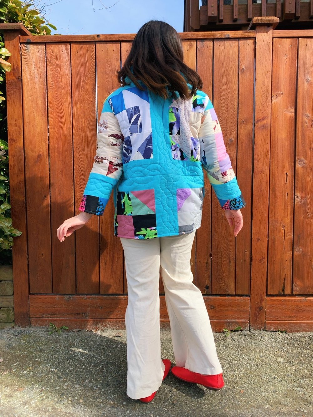 Image of Quilt Collared Coat - Turquoise Multi-Colored Patchwork