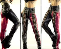 Image 2 of #14 RED/BLACK HIGH WAIST FRONT LACE UPS