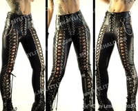Image 1 of HIGH WAIST BLACK FRONT LACE UP SKINNIES