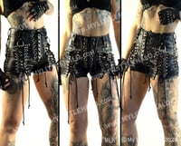 Image 1 of METALLIC/MATTE BLACK/SILVER FRONT LACE UP SHORTS
