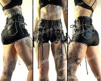 Image 2 of METALLIC/MATTE BLACK/SILVER FRONT LACE UP SHORTS