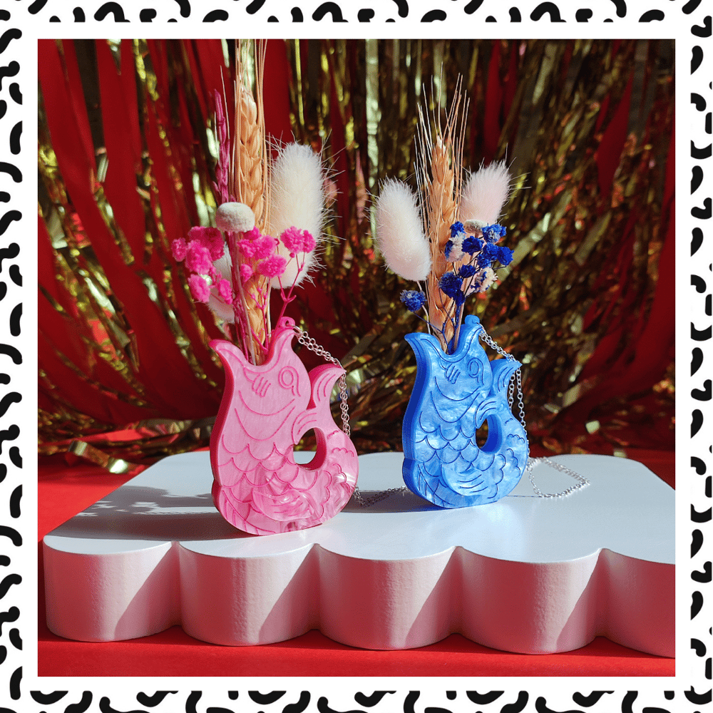 Image of Gluggle Jug Statement Acrylic Posy Pendant Necklace + Bud Brooch