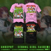 Image of *PREORDER* Officially Licensed Gorepot "School Girl Sashimi" Alt Cover art Black And Pink Shirts!!