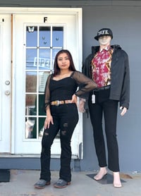 Women’s Black BootCut Ripped Jeans Pantalón Roto 