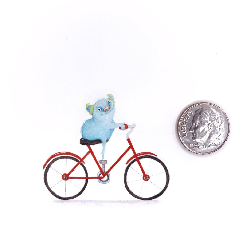 Image of Tiny Bike Rider - an original tiny watercolor