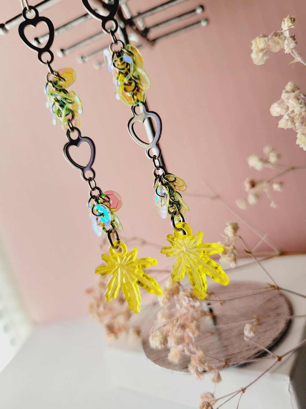 Image of HBC♡ "Candy Kush" Heart Long Sequin Earrings 