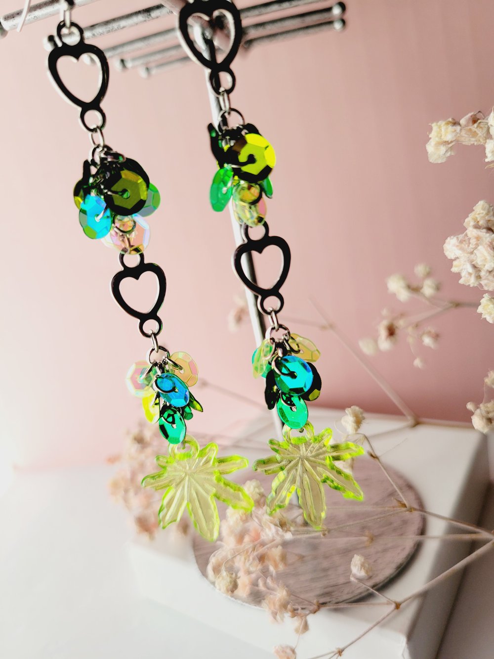 Image of HBC♡ "Candy Kush" Heart Long Sequin Earrings 