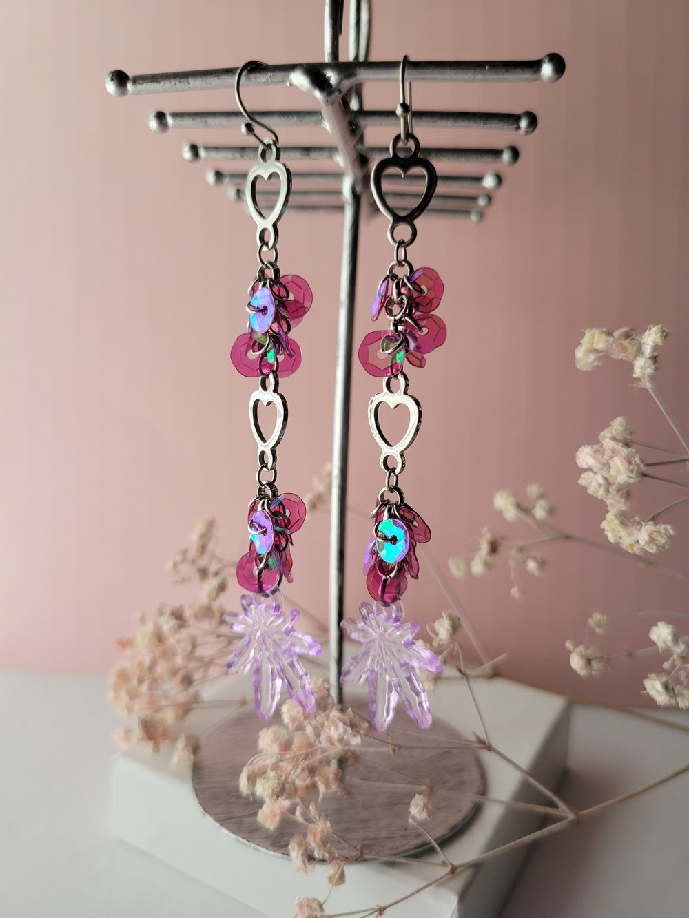 Image of HBC♡ "Candy Kush" Heart Long Sequin Earrings 
