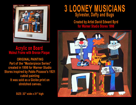 Image of THREE LOONEY MUSICIANS  Original Acrylic Painting 1998