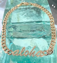 Image 1 of 14k solid gold diamond aloha Cuban chain bracelet 