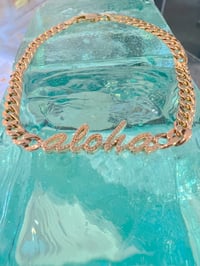 Image 2 of 14k solid gold diamond aloha Cuban chain bracelet 