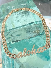 Image 3 of 14k solid gold diamond aloha Cuban chain bracelet 