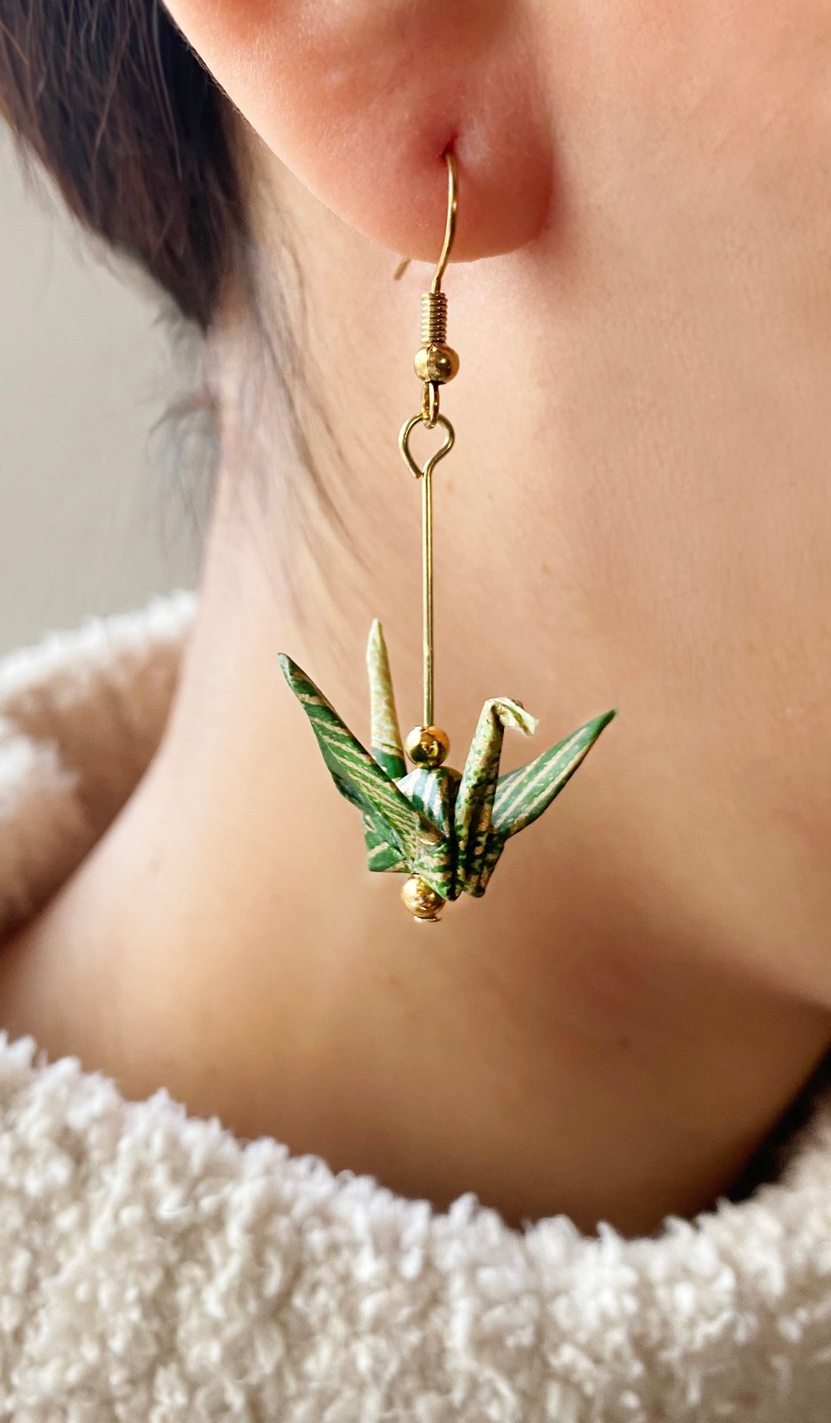 Origami Crane Earrings (Light Pink Rabbit) | Origami Art Co.