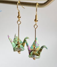 Image 2 of Origami Crane Earrings (Light Green)