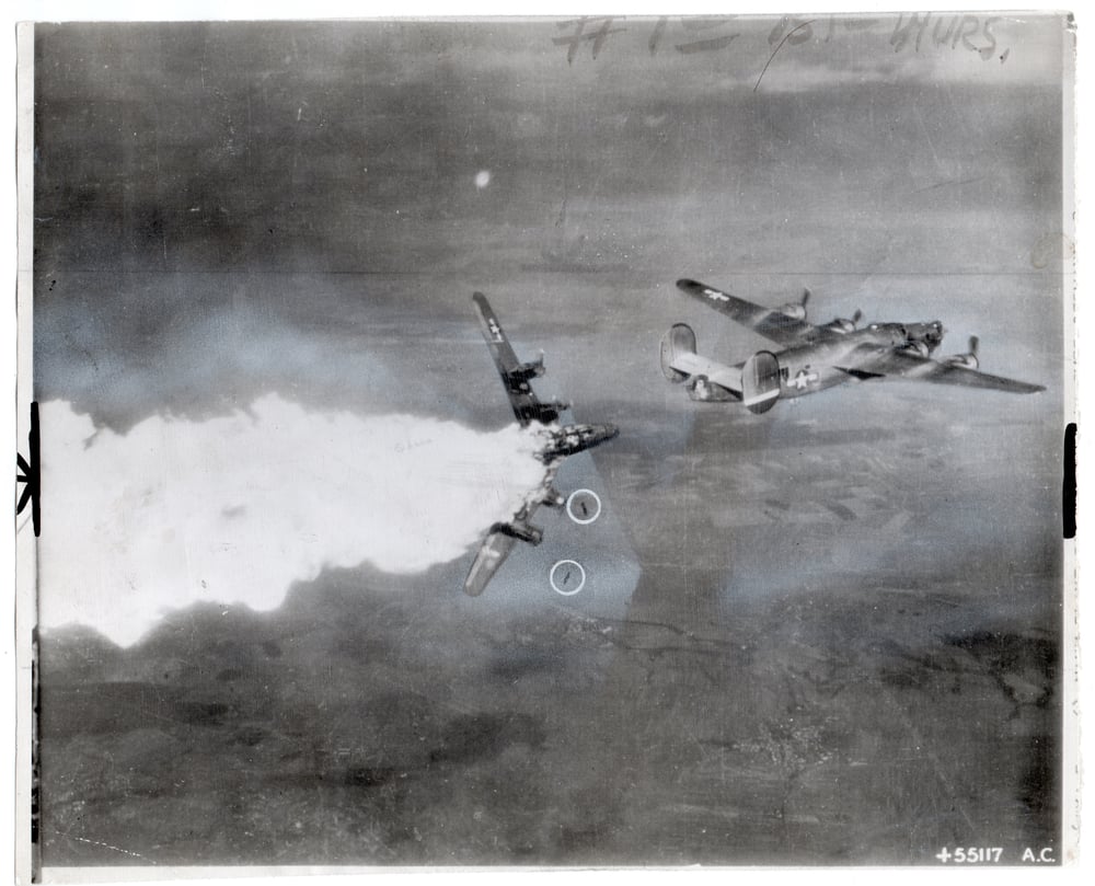 Image of Associated Press Wirephoto: "Yank plane downed by flak over Germany", ca. 1944
