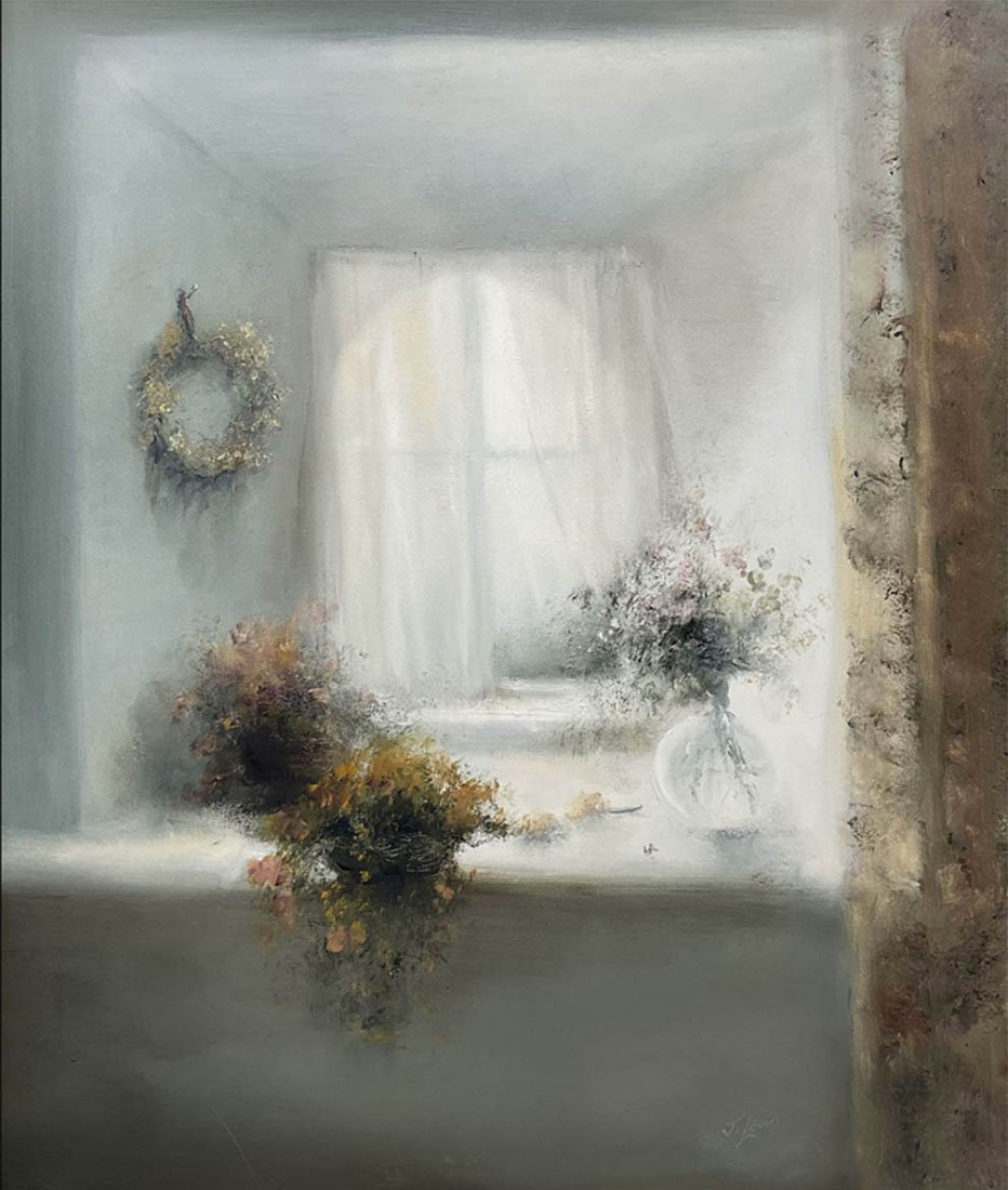 Image of Judith Levin "Cottage Window" - Original Oil On Canvas