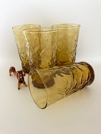 Image 1 of Amber Glass Crinkle High Ball Tumblers Anchor Hocking 