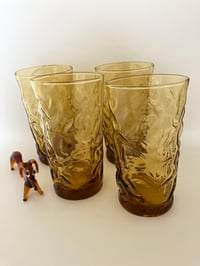 Image 2 of Amber Glass Crinkle High Ball Tumblers Anchor Hocking 