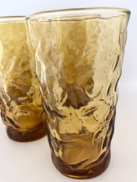 Image 3 of Amber Glass Crinkle High Ball Tumblers Anchor Hocking 