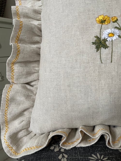 Image of Embroidered buttercup and daisy Cushion