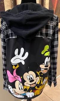 Vintage Black/White Hoodie Flannel Shirt Mickey Mouse and Friends