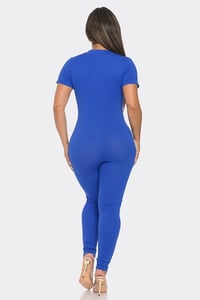 Image 4 of Seamless Ribbed Half Zip Mock Neck Jumpsuit