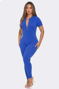 Image 3 of Seamless Ribbed Half Zip Mock Neck Jumpsuit