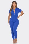 Seamless Ribbed Half Zip Mock Neck Jumpsuit