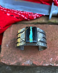 Image 2 of WL&A Handmade Old Style Heavy Ingot Black Jack Turquoise Cuff - Wrist 6in to 6.5in - 115 Grams  