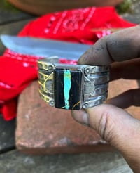 Image 3 of WL&A Handmade Old Style Heavy Ingot Black Jack Turquoise Cuff - Wrist 6in to 6.5in - 115 Grams  