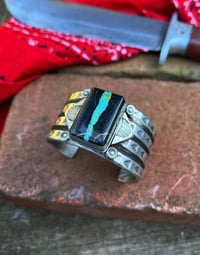 Image 4 of WL&A Handmade Old Style Heavy Ingot Black Jack Turquoise Cuff - Wrist 6in to 6.5in - 115 Grams  