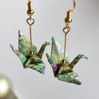 Image 1 of Origami Crane Earrings (Light Green)