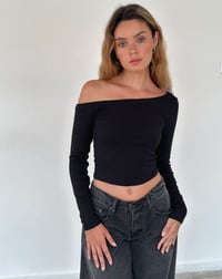 Wrwea Ashia Asymmetric Long Sleeve Top in Black Super Soft Thick Rib